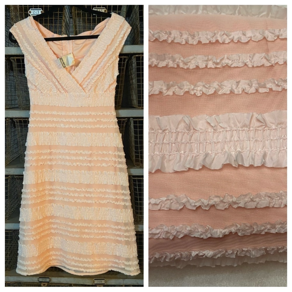 Tadashi y2k vintage ruffle applique Peach Midi Dress 2105